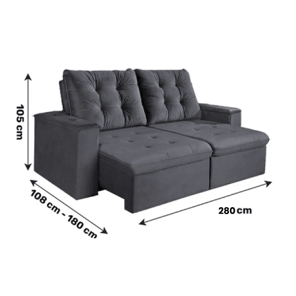 SOFA RETRATIL 280M CURITIBA TEC2075 CINZA Ref. 6017 / 6018 - Imagem 3