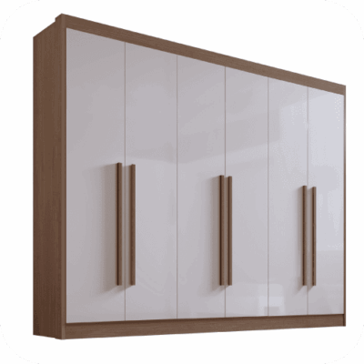 Roupeiro New Athos 6 Portas Ipê/Off White - Ref. 5788