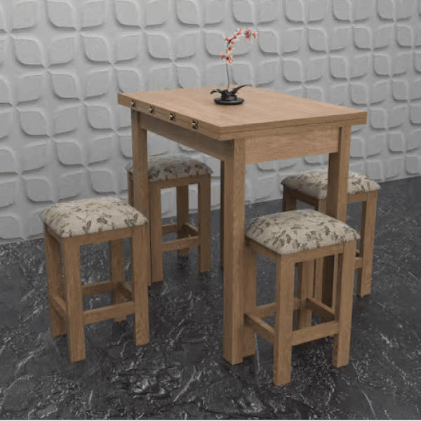 Mesa Dobravel C/ 04 Banquetas Cera Mel Ref. 6633