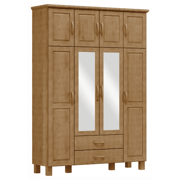 Roupeiro Bipartido 8 Portas 2 Gavetas Com Espelho Br Freijó Ref. 6641