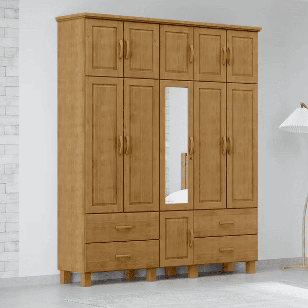 Roupeiro 11 Portas 4 Gavetas Com Espelho BR Freijó Ref. 6643