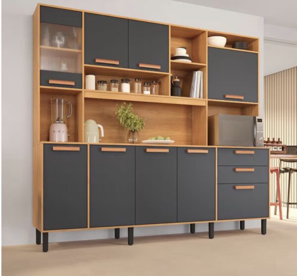 Armário de Cozinha Compacta Nápoles cinamomo/grafite com 2,20m- Ref. 6663