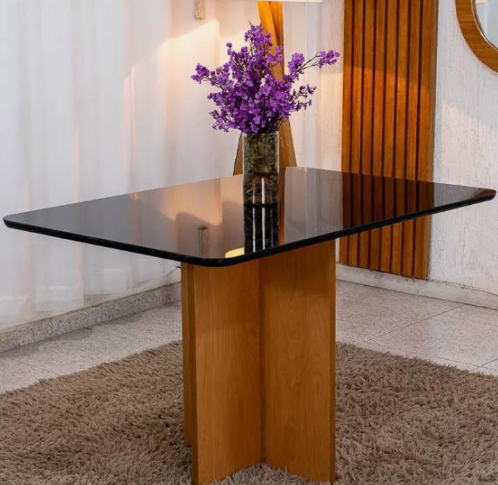 Mesa de Jantar Moscou 120x80 Vidro Preto/Base Cinamomo - Minas Plac. REF 6745 - Imagem 3
