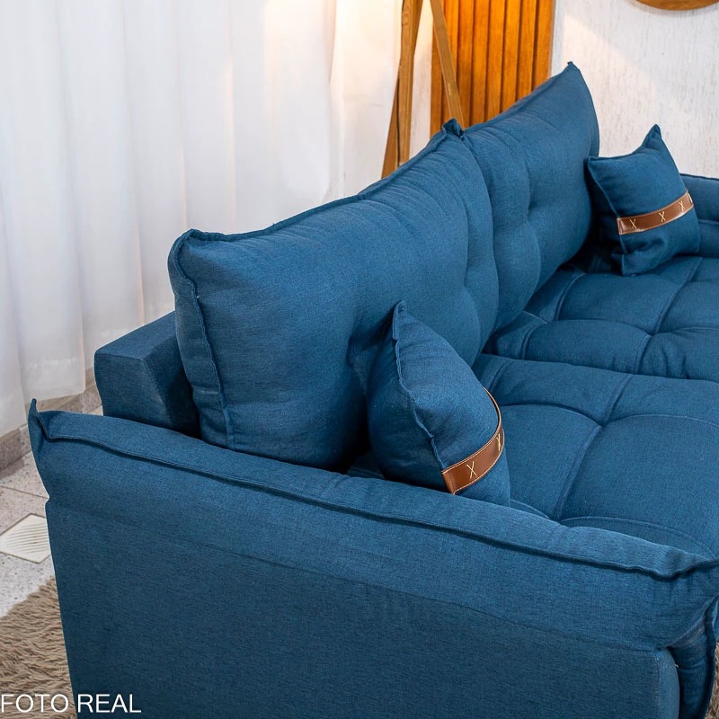 Sofá 3 Lugares Creta Linho Azul 28 Larg. 2.00m - Molas bonnel. REF 6743 - Imagem 4