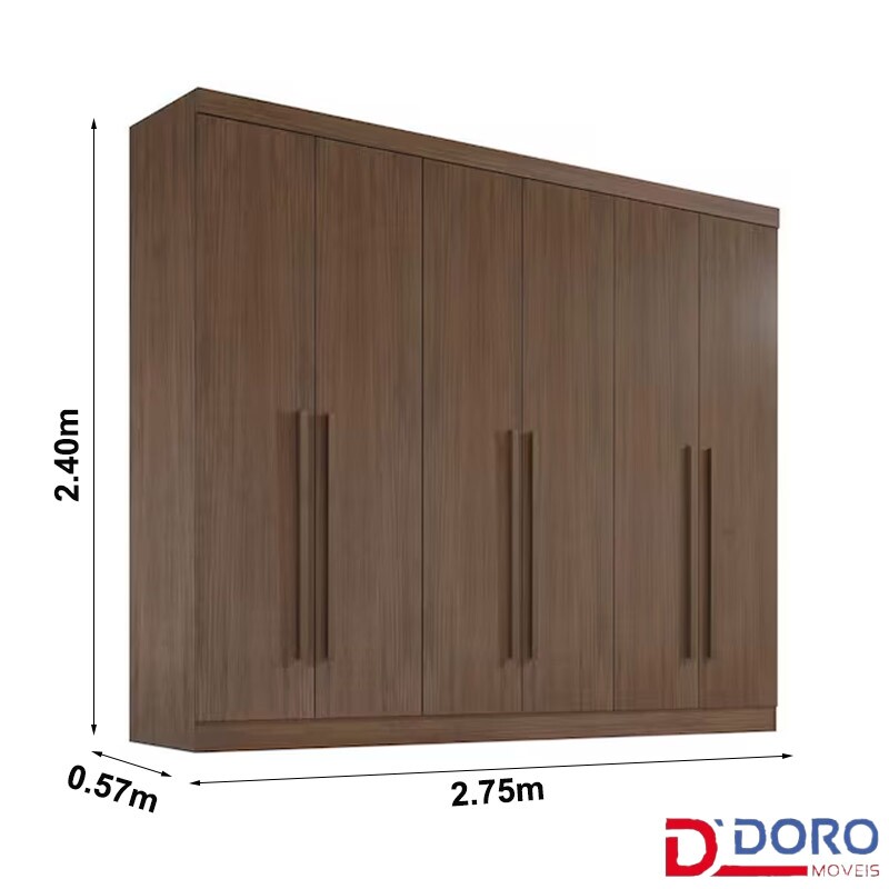Guarda-roupa Casal Da Vinci Plus Castanho 6 Portas 6 Gavetas 100% MDF Larg. 2.75m - D Doro - Imagem 5