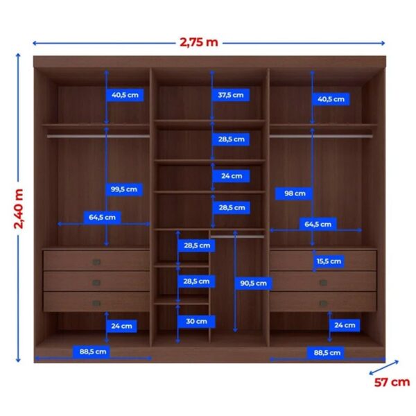 Alternative view of Guarda-roupa Casal Da Vinci Plus Castanho/Off 6 Portas 6 Gavetas 100% MDF Larg. 2.75m - D Doro