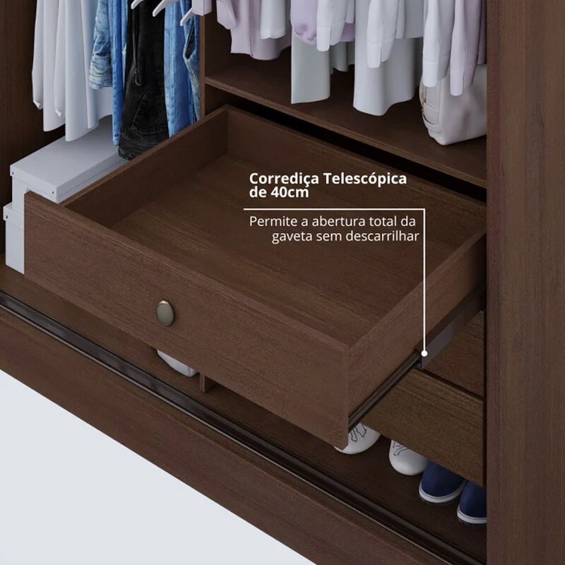 Guarda-roupa Casal Da Vinci Plus Castanho 6 Portas 6 Gavetas 100% MDF Larg. 2.75m - D Doro - Imagem 6