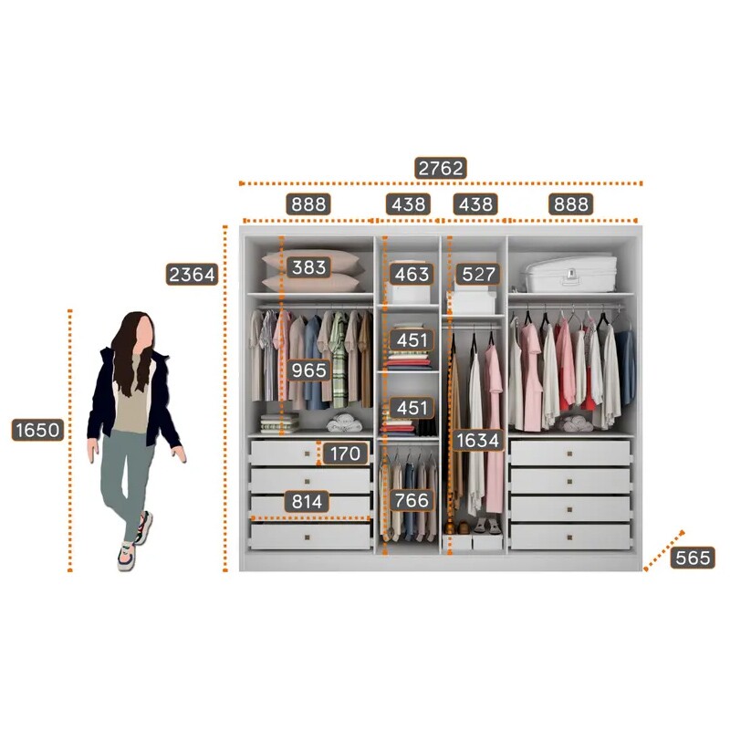 Roupeiro Robust Plus Neve 2.76m 6 Portas 8 Gavetas - Novo Horizonte - Imagem 2