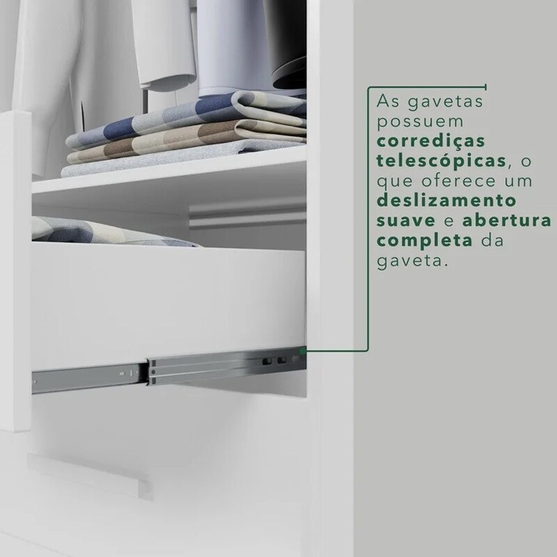 Guarda-roupa Recife Branco 8 Portas 4 Gavetas Larg. 2.41m - Sallêto - Imagem 5