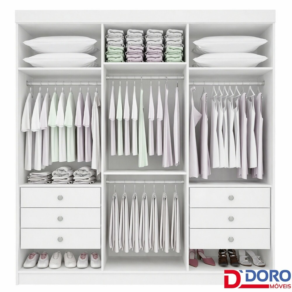 Roupeiro Colibri 6 Portas Branco Larg. 2.05m - D' Doro - Imagem 2
