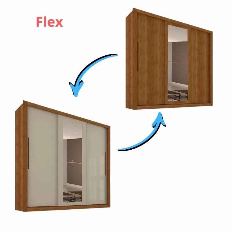 Guarda-roupa Casal New Panamá Cinamomo/Off 3 Portas Flex 4 Gavetas C/ 1 Espelho Larg. 1.85m - Sallêto - Imagem 2