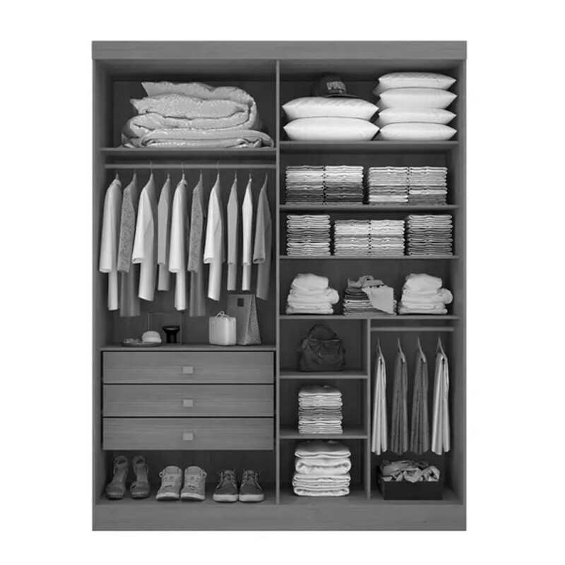 Roupeiro Solteiro Da Vinci Plus Castanho 4 Portas 3 Gavetas 100% MDF Larg. 1.85m - D Doro - Imagem 2