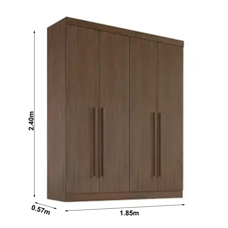 Roupeiro Solteiro Da Vinci Plus Castanho 4 Portas 3 Gavetas 100% MDF Larg. 1.85m - D Doro - Imagem 3