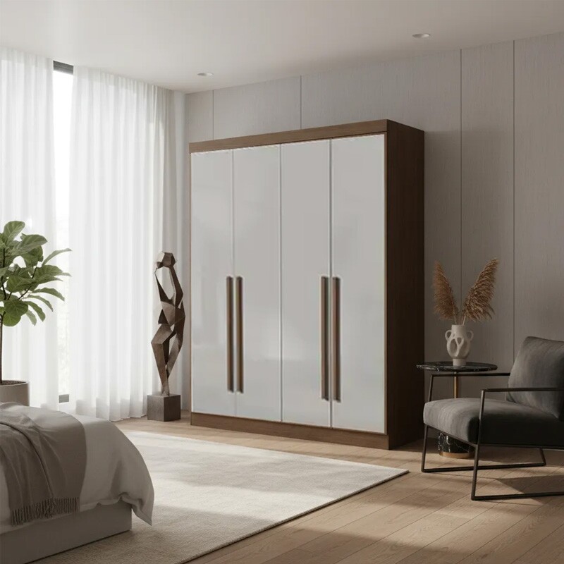 Roupeiro Solteiro Da Vinci Plus Castanho/Off 4 Portas 3 Gavetas 100% MDF Larg. 1.85m - D Doro
