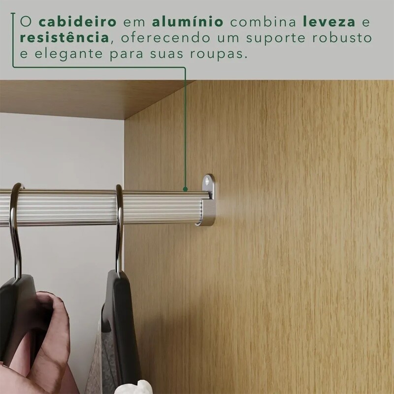 Roupeiro Solteiro Estrela Jequitibá/Granizo 6 Portas 2 Gavetas C/Pés Larg. 1.50m - Sallêto - Imagem 9