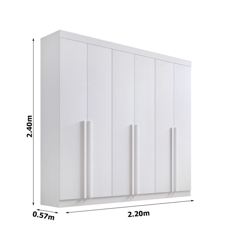 Roupeiro Milano Branco 6 Portas e 8 Gavetas 100% MDF Larg. 2.20m - D Doro - Imagem 4