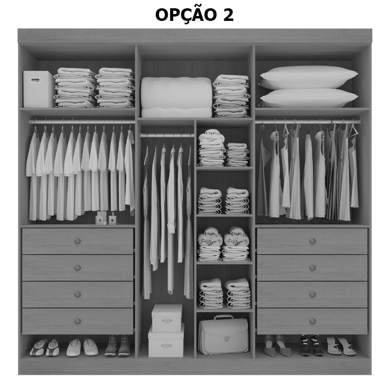 Roupeiro Milano Branco 6 Portas e 8 Gavetas 100% MDF Larg. 2.20m - D Doro - Imagem 3