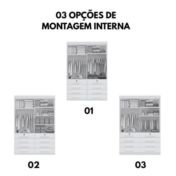 Alternative view of Roupeiro Solteiro Mônaco Castanho 4 Portas 8 Gavetas Larg. 1.60m - D Doro