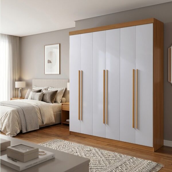 Roupeiro Monte Carlo Cinamomo/Off 6 Portas e 6 Gavetas 100% MDF Larg. 2.32m - D Doro REF: 6805