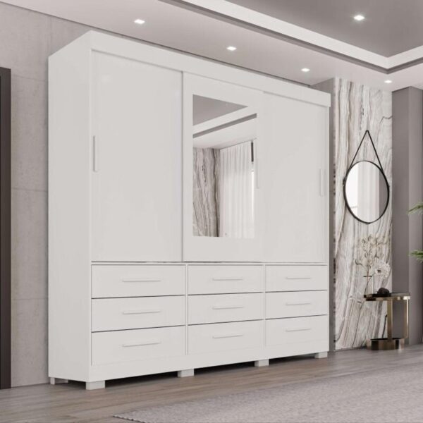 Roupeiro New Star 3 Portas C/ Pés e Espelho Branco Larg. 1.80m - Sallêto
