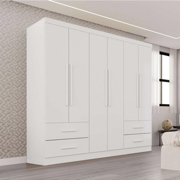 Guarda-roupa Texas Premium Branco 6 Portas 4 gavetas Larg. 1.80m - Sallêto