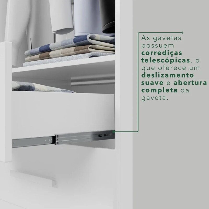 Guarda-roupa Texas Premium Branco 6 Portas 4 gavetas Larg. 1.80m - Sallêto - Imagem 7