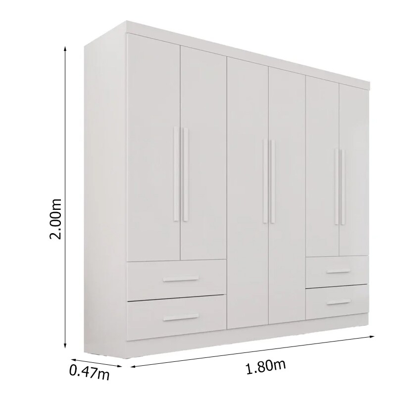 Guarda-roupa Texas Premium Branco 6 Portas 4 gavetas Larg. 1.80m - Sallêto - Imagem 9