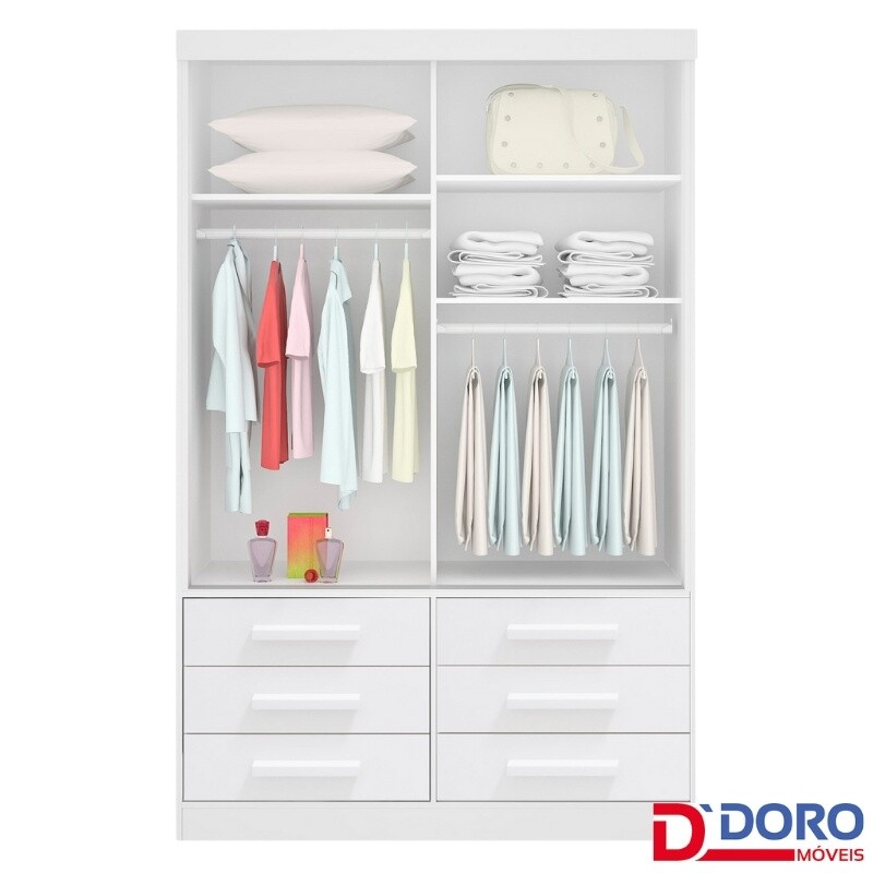 Roupeiro Solteiro Merídian Cinamomo 2 portas c/ 1 Espelho 6 Gavetas Larg. 1.35m - D Doro - Imagem 2