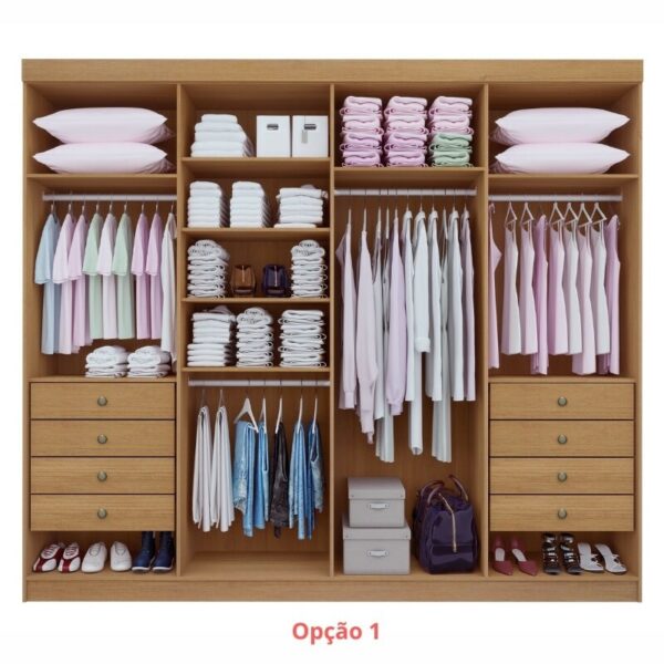 Alternative view of Roupeiro Casal Daymond Castanho 8 Portas 8 Gavetas 100% MDF Larg. 2.75m - D Doro