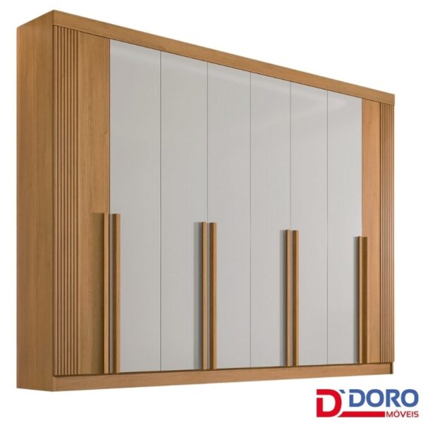 Guarda-roupa Casal Daymond Cinamomo/Off 8 Portas 8 Gavetas Detalhe Ripado 100% MDF Larg. 2.75m - D' Doro