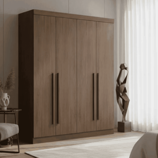 Roupeiro Solteiro Da Vinci Plus Castanho 4 Portas 3 Gavetas 100% MDF Larg. 1.85m - D Doro
