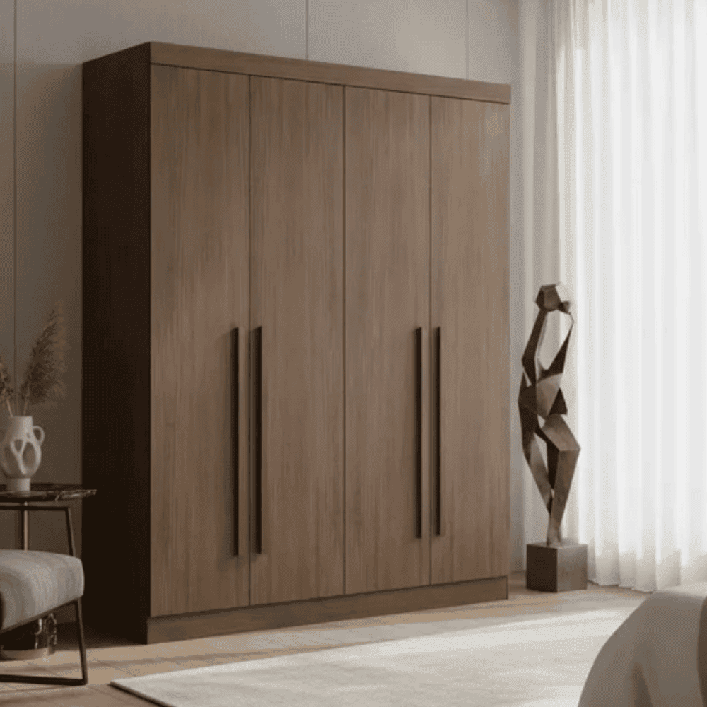 Roupeiro Solteiro Da Vinci Plus Castanho 4 Portas 3 Gavetas 100% MDF Larg. 1.85m - D Doro