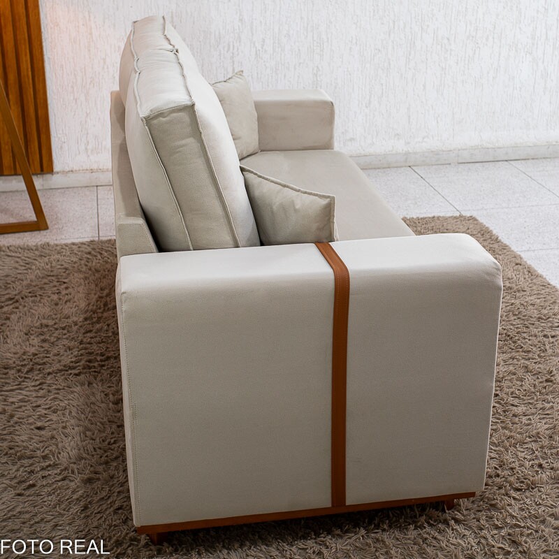 Sofá 3 Lugares Dackar Veludo Bege 01 Larg. 1.80m - Molas bonnel - Imagem 7