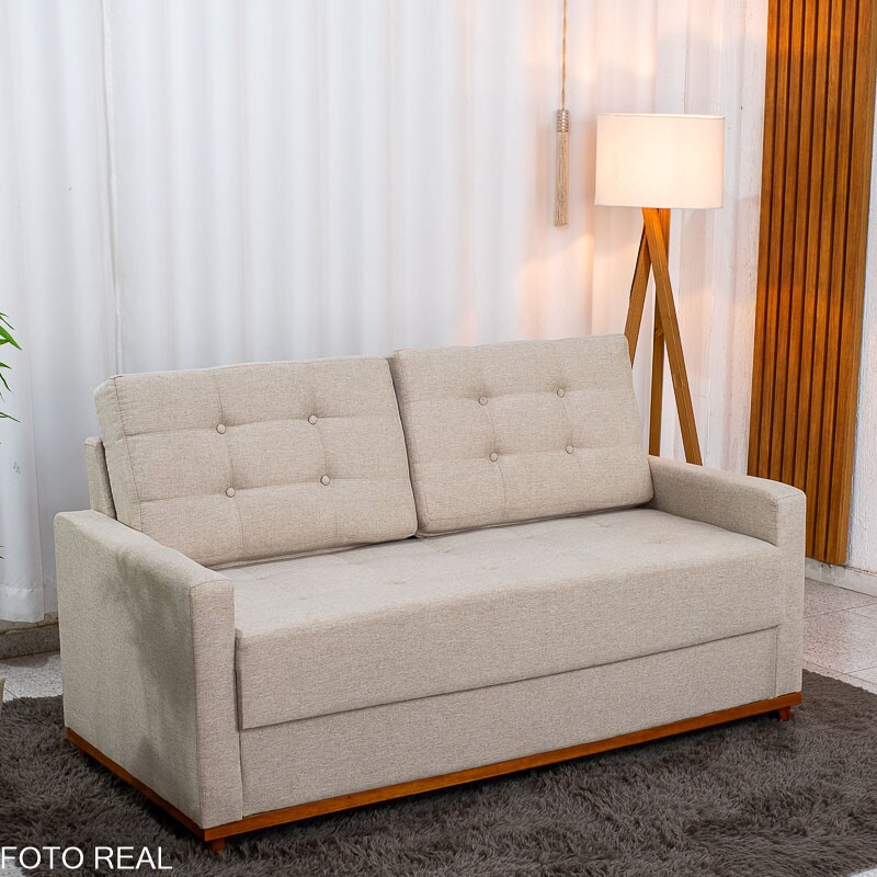Sofá 3 lugares Living Áustria Linho Bege A57 Larg. 1.70m