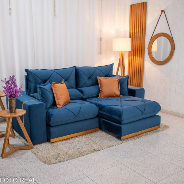 Alternative view of Sofá Retrátil Reclinável Gran Bello 2.50m Veludo Azul 03 - Molas Ensacadas Pocket