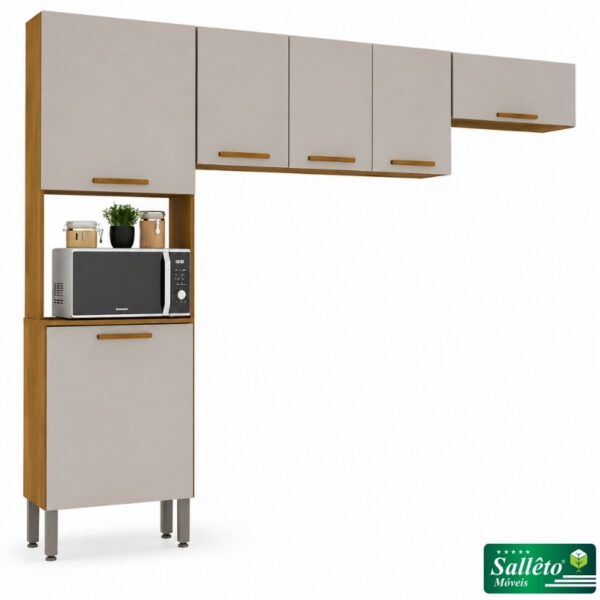 Torre Quente Cozinha New Valência + Aéreo Triplo 3 Portas 1.20m + Armário de geladeira New Valência Cinamomo/Off - Sallêto