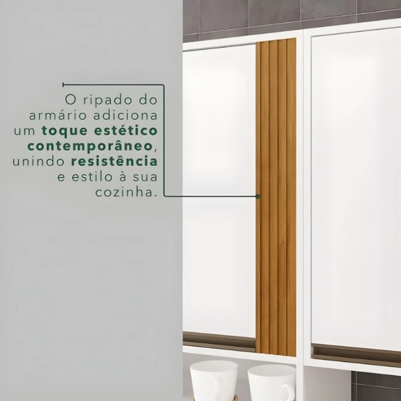 Torre Quente Cozinha Pérola + Balcão 1.20m + Aéreo 2 Portas 1.20m Branco/Cinamomo - Sallêto - Imagem 9