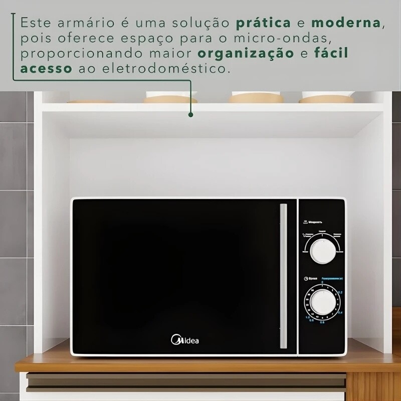 Torre Quente Cozinha Pérola + Balcão 1.20m + Aéreo 2 Portas 1.20m Branco/Cinamomo - Sallêto - Imagem 10