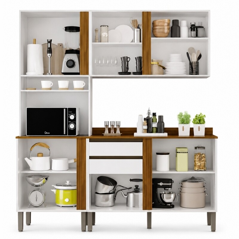 Torre Quente Cozinha Pérola + Balcão 1.20m + Aéreo 2 Portas 1.20m Branco/Cinamomo - Sallêto - Imagem 2