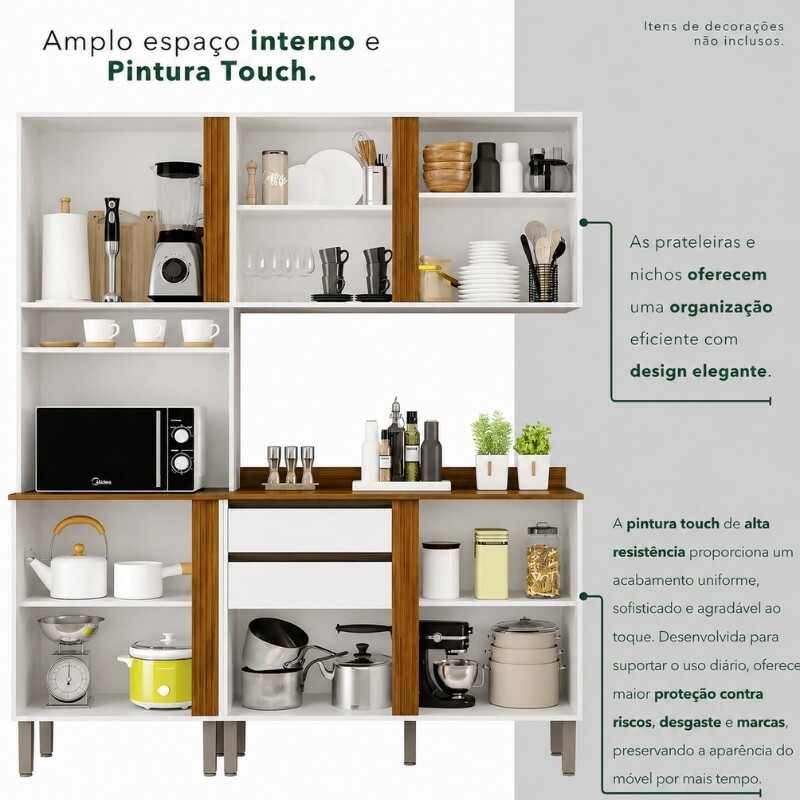 Torre Quente Cozinha Pérola + Balcão 1.20m + Aéreo 2 Portas 1.20m Branco/Cinamomo - Sallêto - Imagem 5