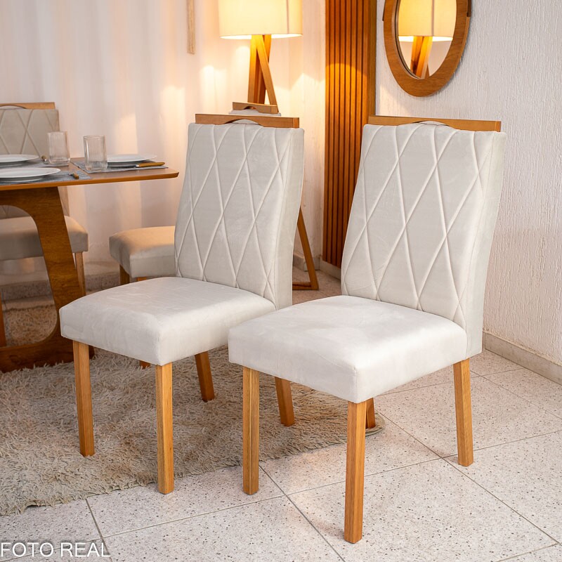 2 Cadeiras Lisboa Veludo Bege 512 Madeira Art Assento - Entregue Montada - Imagem 3