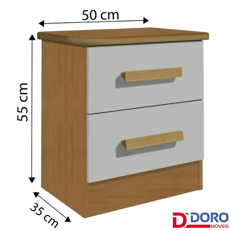 Mesa de Cabeceira New Athos 2 Gavetas Cinamomo/Off White Larg. 0.50m REF : 6785 - Imagem 3