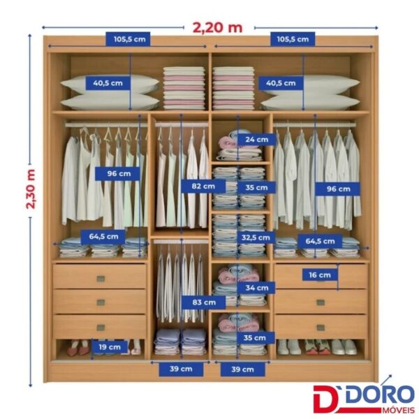 Roupeiro Titanium Branco 2 Portas C/ 1 Espelho Detalhe Ripado 100% MDF Larg. 2.20m - D Doro