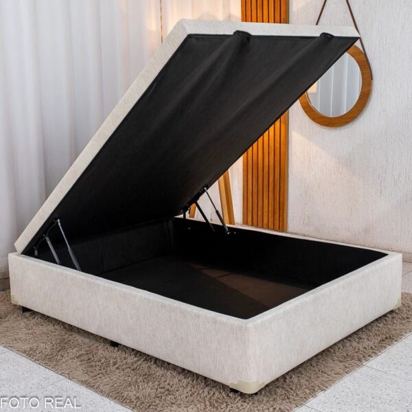 Base Box Baú Casal Prime Confort Corino Palha Blindado 138x188x45 - Issacar. REF 6742