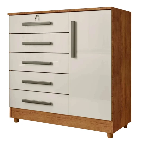 Cômoda Vitória com 5 Gaveta 1 PORTA COR CEDRO/AREIA C/ PÉS RUD RACK