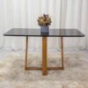 Mesa de Jantar Pedro 160x80 Vidro Preto/Base Madeira Art Assento - Entregue Montada