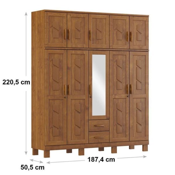 Alternative view of Guarda Roupa Bipartido 10 Portas 2 Gavetas com Espelho Linha  Castanho Finestra REF: 6818