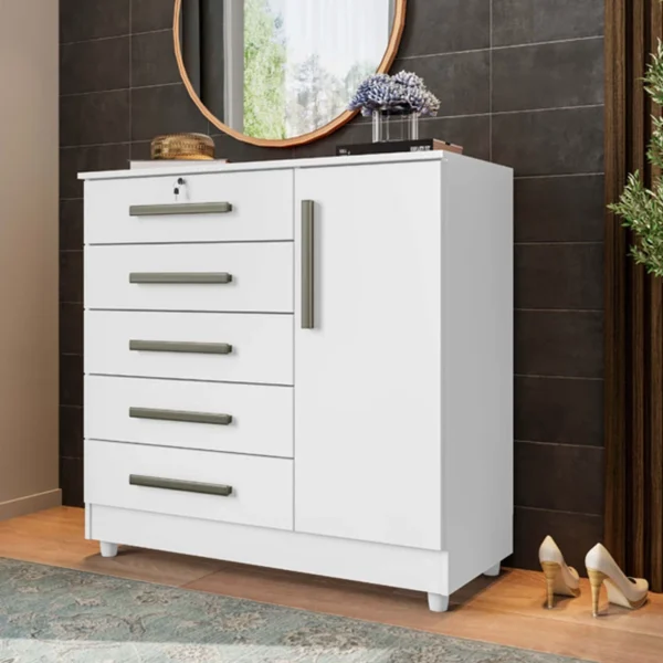Cômoda Vitória 5 Gavetas 1 Porta Rud Rack Cor BRANCO REF : 6822