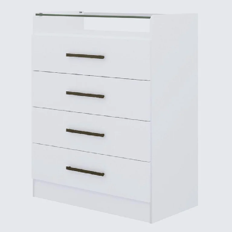 Cômoda C/ Vidro 4 Gavetas Cronus Branco REF: 5813 - Imagem 3