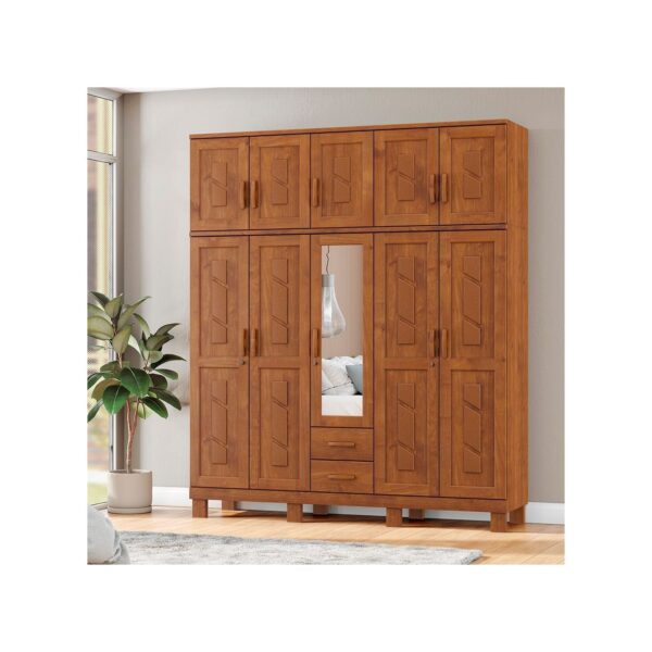 Guarda Roupa Bipartido 10 Portas 2 Gavetas com Espelho Linha Castanho Finestra REF: 6818